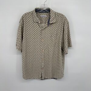 Tommy Bahama Mens Silk Short Sleeve Button‎ Up Shirt L G Tropical Geo Print